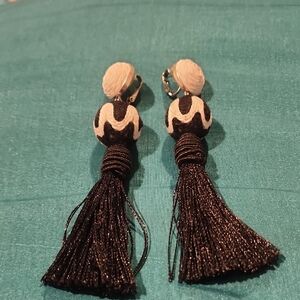 Elegant Black and White Tassel Earrings